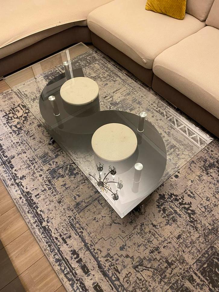 Table de salon en verre avec tabourets, Maison & Meubles, Accessoires pour la Maison | Bougeoirs & Bougies, Utilisé, Enlèvement