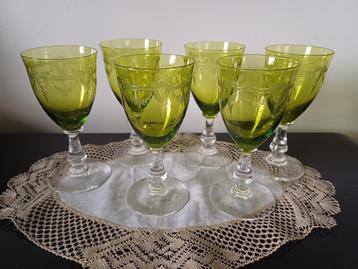 6 antieke Art Deco glazen in kristal. beschikbaar voor biedingen