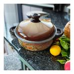 Jolie casserole en émail beige décor fleurs – BEKA, 18 cm, Overige materialen, Ophalen of Verzenden, Zo goed als nieuw, Kom(men)