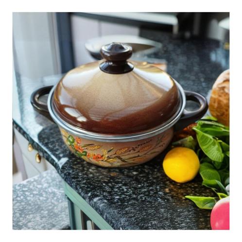 Jolie casserole en émail beige décor fleurs – BEKA, 18 cm, Huis en Inrichting, Keuken | Servies, Zo goed als nieuw, Kom(men), Overige stijlen