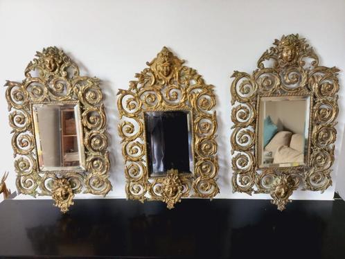 3 exclusieve koperen spiegels 19e eeuw, stijl Napoleon III, Antiek en Kunst, Antiek | Spiegels, Minder dan 50 cm, Minder dan 100 cm