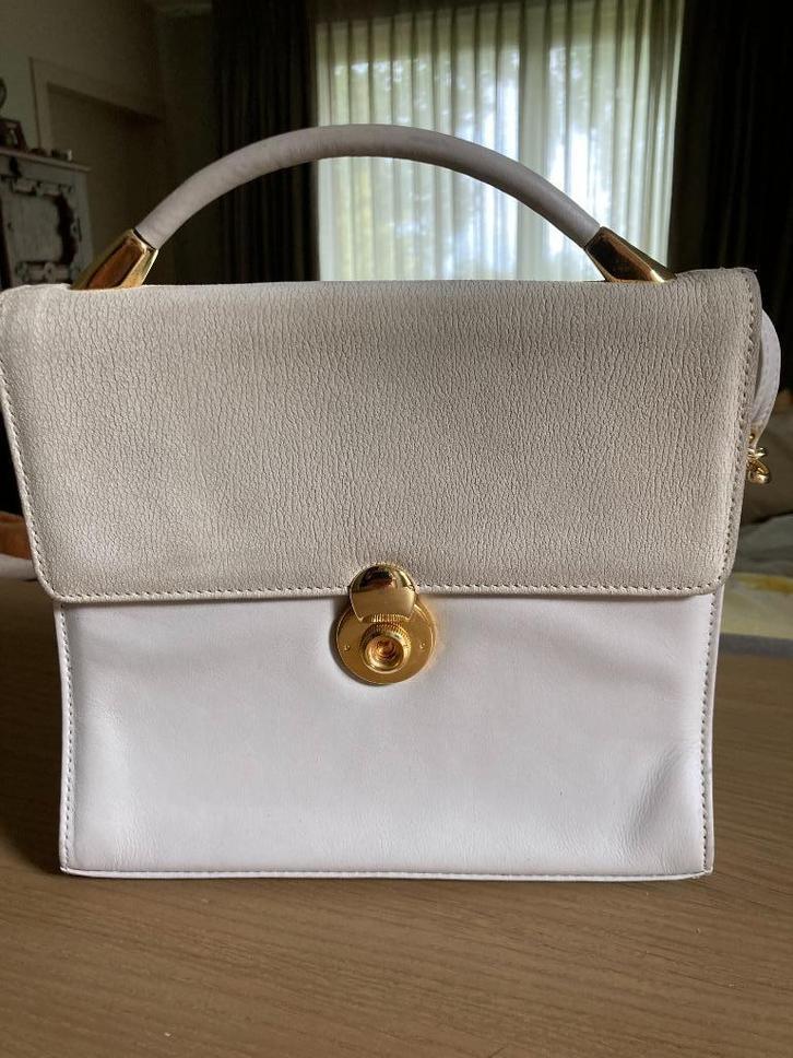 grijs-witte lederen handtas, Handtassen en Accessoires, Tassen | Damestassen, Zo goed als nieuw, Handtas, Grijs, Ophalen of Verzenden