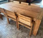 Teak houten tafel met 6 stoelen,  zelden gebruikt! 220x100, Comme neuf, Rectangulaire, Teck, 50 à 100 cm