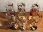 6 x Vintage glazen met  gouden veelkleurige wijnstok druif, Antiek en Kunst, Ophalen