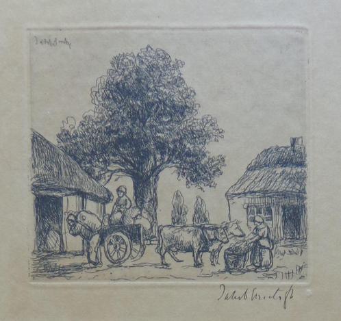 JAKOB SMITS / LA RECOLTE / ZW-W ETS / 33x25cm / KADER / SIG, Antiek en Kunst, Kunst | Litho's en Zeefdrukken, Ophalen of Verzenden