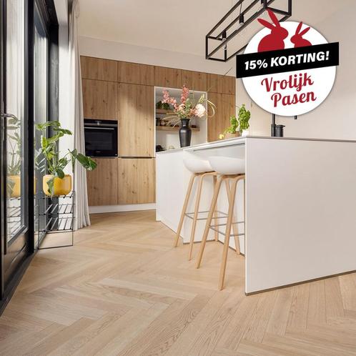 Paasactie: nu eiken visgraat v.a. € 35,28 per m2, Doe-het-zelf en Bouw, Vloerdelen en Plavuizen, Nieuw, Parket, Hout, Ophalen of Verzenden