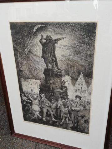 G. Langie: Ets; 'Gentse Leute'; Gentse kunstenaar beschikbaar voor biedingen