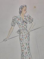 Art Deco - 5x originele tekening - mode - kledij - jaren'30, Antiek en Kunst, Kunst | Tekeningen en Fotografie, Ophalen
