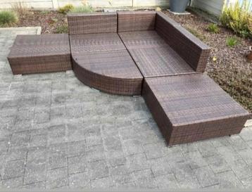 Moduleerbare Loungeset met kussens poly rattan bruin beschikbaar voor biedingen