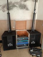 Lot 2 HP prof 2x 250w ,box ampli &éléments pieds micro , dif, Enlèvement, Comme neuf