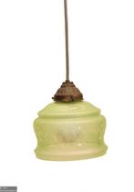 Romantisch antiek hanglampje met groen glas, Brocante, Glas, Ophalen of Verzenden, Zo goed als nieuw