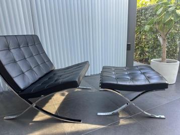 Barcelona chair designstoel & Ottoman zitbankje zwart beschikbaar voor biedingen