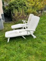 2 chaises longues blanches avec table, Jardin & Terrasse, Chaises longues, Enlèvement, Utilisé, Synthétique, Réglable