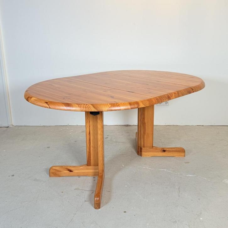 Ovaal uitschuifbare grenen eettafel in Deense stijl, Huis en Inrichting, Tafels | Eettafels, Zo goed als nieuw, 100 tot 150 cm