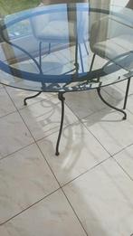 Tafel met zwart onderstel en glas, Huis en Inrichting, Tafels | Eettafels, Ophalen of Verzenden, Zo goed als nieuw, Glas