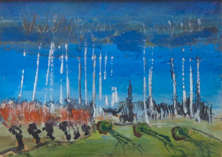 JACK GODDERIS / ABSTRACT LANDSCHAP/ OLIEVERF KARTON 47x57cm, Antiquités & Art, Art | Peinture | Moderne, Enlèvement ou Envoi