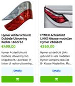 Hymer achterlichten diverse soorten hier te koop! hymer, Ophalen of Verzenden, Nieuw