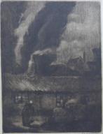 RENE LOMBAERTS / VROUW BIJ HOEVE / ZW-W ETS / 41x31cm / SIG, Antiek en Kunst, Kunst | Etsen en Gravures, Ophalen of Verzenden