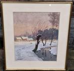 aquarelle paysage enneige signe francois bossaerts, Ophalen of Verzenden