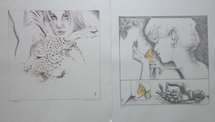 PAUL DE COCKER/ LOT 2 STUKS / SENSUEEL / KLEURLITHO 42x36cm, Antiek en Kunst, Kunst | Litho's en Zeefdrukken, Ophalen of Verzenden