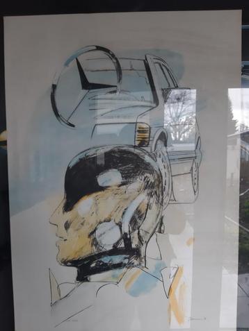Aquarel Mercedes 50 jaar in Belgie en poster beschikbaar voor biedingen