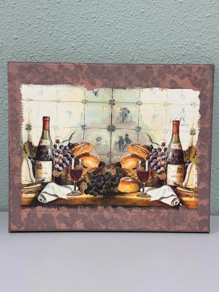 Klassiek Schilderij canvas Delfts blauwe tegels brood wijn, Antiek en Kunst, Kunst | Schilderijen | Klassiek, Ophalen of Verzenden