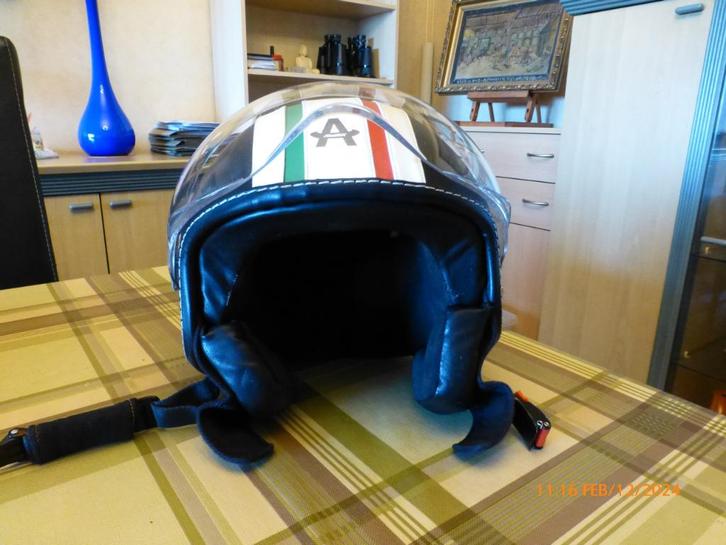 motohelm Leder Awax, Fietsen en Brommers, Brommerhelmen, Zo goed als nieuw, Medium, Ophalen
