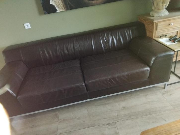 Lederen salon donkerbruin, Huis en Inrichting, Zetels | Zetels, Gebruikt, Rechte bank, Tweepersoons, 200 tot 250 cm, 100 tot 125 cm