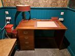 Mid century mahonie scheepsbureau + lederen accesoires, Huis en Inrichting, Ophalen of Verzenden, Zo goed als nieuw, Bureau