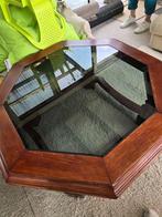 Stevige vintage salontafel in vol hout en glas, Overige vormen, Minder dan 50 cm, 100 tot 150 cm, 100 tot 150 cm