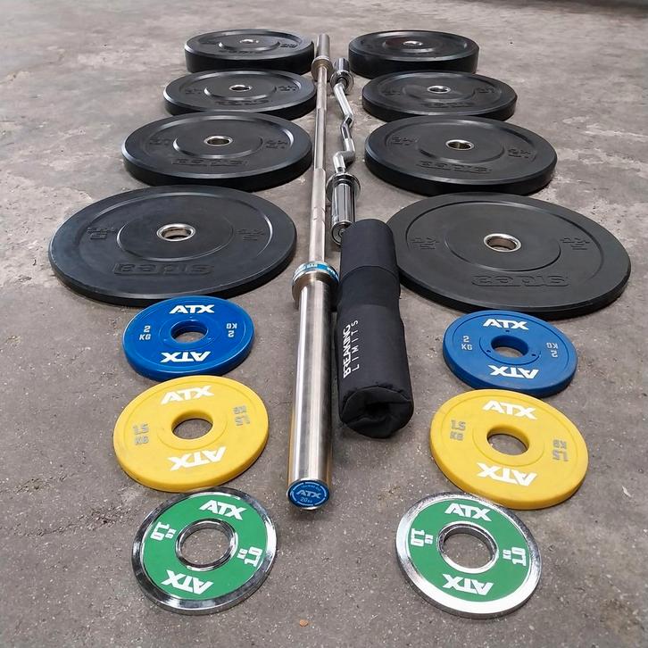 Olympische Bumper Atx Plates Set + Atx Olympische barbels, Sport en Fitness, Fitnessmaterialen, Zo goed als nieuw, Ophalen