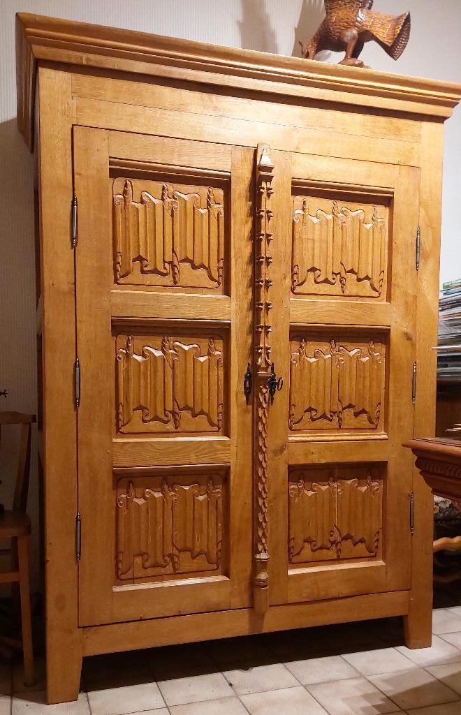 Eiken kleerkast en bureau kast in enveloppe stijl, Antiek en Kunst, Antiek | Meubels | Kasten, Ophalen