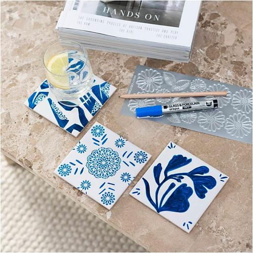 Hobbyset Porseleinen Onderzetters Blauw 3 stuks, Hobby en Vrije tijd, Overige Hobby en Vrije tijd, Nieuw, Verzenden