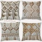 4x kussenhoezen macrame opdruk grijs bruin 45x45cm, Huis en Inrichting, Verzenden, Nieuw, Beige, Vierkant