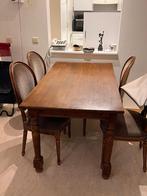 eiken tafel met 2 verlengstukken en 4 stoelen, Huis en Inrichting, Tafels | Eettafels, Ophalen, Gebruikt, 100 tot 150 cm, Rustiek