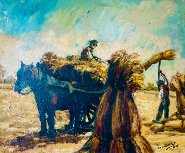 Schilderij P. De Coninck : “Graanschoven”, Antiek en Kunst, Kunst | Schilderijen | Klassiek, Ophalen of Verzenden