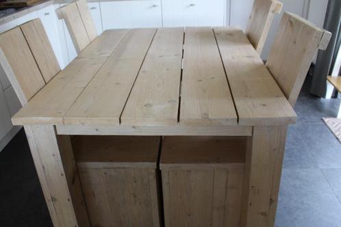 Tafel met 4 stoelen in steigerhout, Huis en Inrichting, Tafels | Eettafels, Gebruikt, 100 tot 150 cm, 100 tot 150 cm, Vier personen