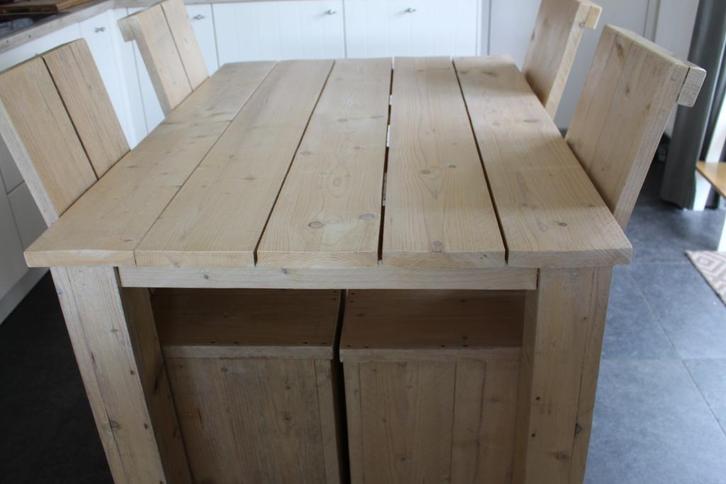 Tafel met 4 stoelen in steigerhout, Huis en Inrichting, Tafels | Eettafels, Gebruikt, 100 tot 150 cm, 100 tot 150 cm, Vier personen