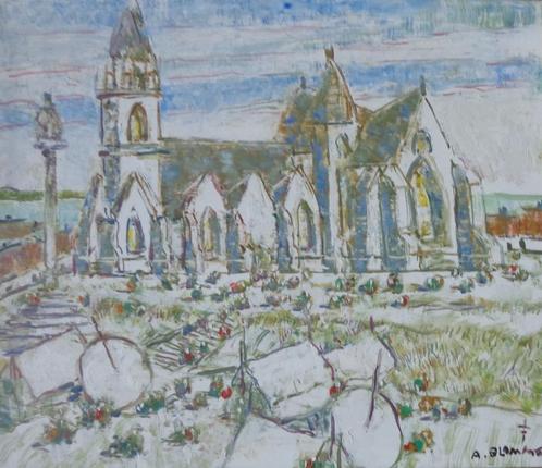 ALFONS BLOMME / KERK IN BRETAGNE / OLIEVERF / 79x89cm KADER, Antiek en Kunst, Kunst | Schilderijen | Modern, Ophalen