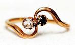 Ring Victoriaans goud diamant saffier bypass., Goud, Met edelsteen, Ophalen of Verzenden, Ring