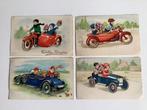 4 oude postkaarten auto / motor / kinderen, Verzamelen, Postkaarten | België, Ophalen of Verzenden, 1940 tot 1960, Gelopen