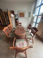 salle à manger en rotin, table + 6 chaises, plateau en verre, Enlèvement