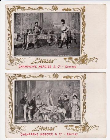 5 cartes postales pub pour le Champagne Mercier à Epernay. 