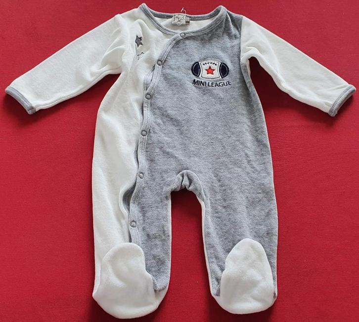 Pyjama en velours écru et gris - Taille 62-68 - NEUF, Kinderen en Baby's, Babykleding | Maat 62, Nieuw, Jongetje, Nacht- of Onderkleding