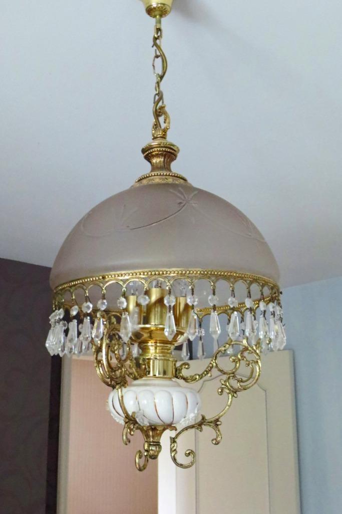 oude luster, Huis en Inrichting, Lampen | Hanglampen, Gebruikt, 50 tot 75 cm, Glas, Ophalen