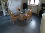 glazen tafel met 4 rieten stoelen, Huis en Inrichting, 50 tot 100 cm, Glas, 150 tot 200 cm, Gebruikt