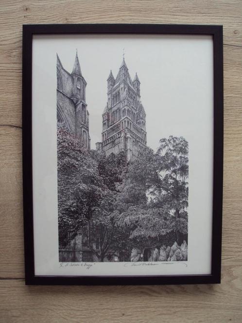 Litho van Daniël Winkelmans "St. Salvator te Brugge., Antiek en Kunst, Kunst | Litho's en Zeefdrukken, Ophalen of Verzenden