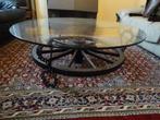 Grote salontafel glas en hout, Huis en Inrichting, Tafels | Salontafels, Ophalen, Rond, 50 tot 100 cm, Zo goed als nieuw