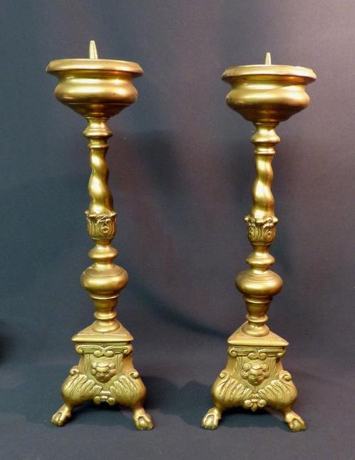 1890 paire grands bougeoirs candélabres pique-cierge 52cm6kg, Antiquités & Art, Antiquités | Bougeoirs, Cuivre ou Bronze, Enlèvement ou Envoi