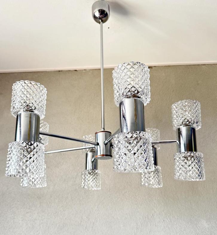 Vintage Kaiser Leuchten lamp, Huis en Inrichting, Lampen | Hanglampen, Gebruikt, 50 tot 75 cm, Glas, Metaal, Ophalen of Verzenden